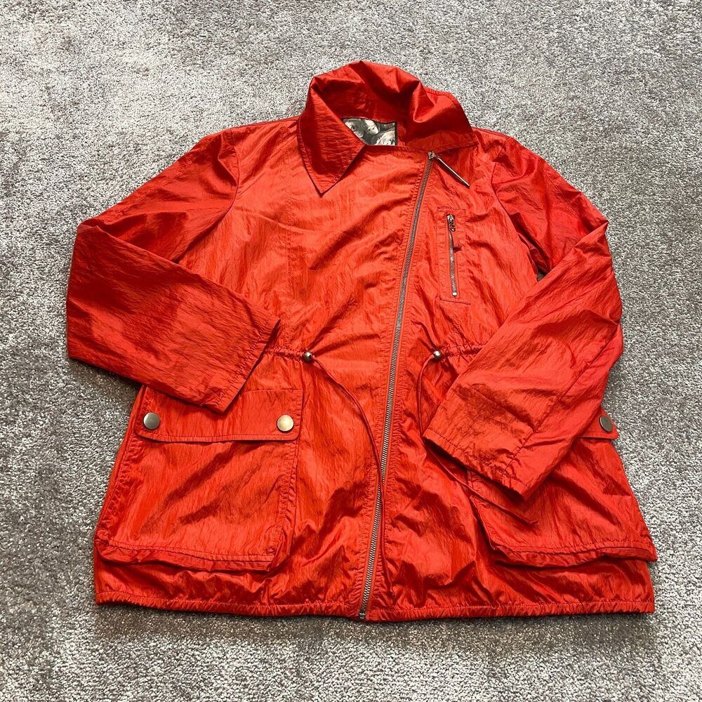 Kensie Windbreaker Jacket Womens Medium Red Angled Full Zip Pockets Outdoor